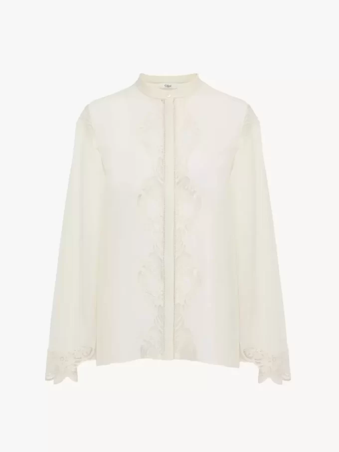 Fließende Bluse aus Seidengeorgette und Spitze