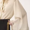 Fließende Bluse aus Seidengeorgette und Spitze