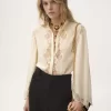 Fließende Bluse aus Seidengeorgette und Spitze