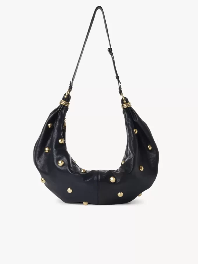 Große Hobo-Tasche „Armband“ aus genarbtem Leder mit Nieten
