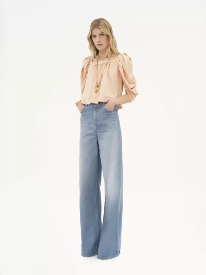 High-Rise-Jeans mit weitem Bein aus Denim