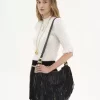 Kleine Hobo-Tasche mit Armband aus Leder mit Fransen
