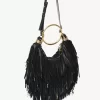 Kleine Hobo-Tasche mit Armband aus Leder mit Fransen