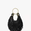 Kleine Hobo-Tasche mit Armband aus Leder mit Fransen