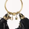 Kleine Hobo-Tasche mit Armband aus Leder mit Fransen