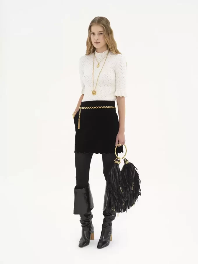 Kleine Hobo-Tasche mit Armband aus Leder mit Fransen