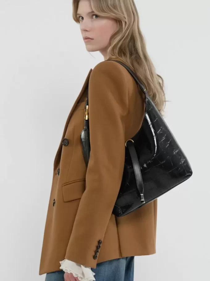 Kleine Marcie Hobo-Tasche aus Leder mit Kroko-Effekt