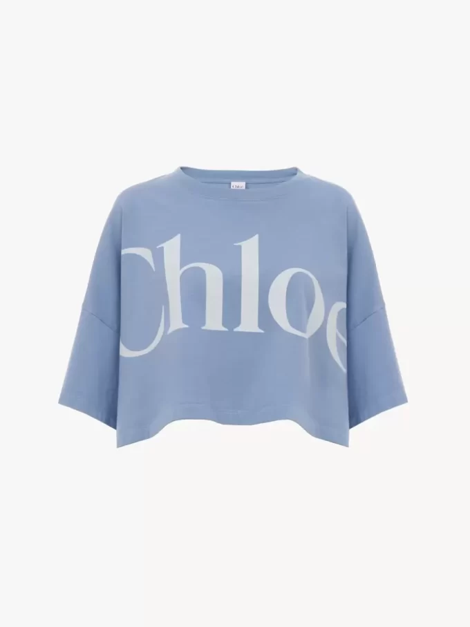 Kurzes T-Shirt mit kastenförmigem Logo aus Baumwolljersey