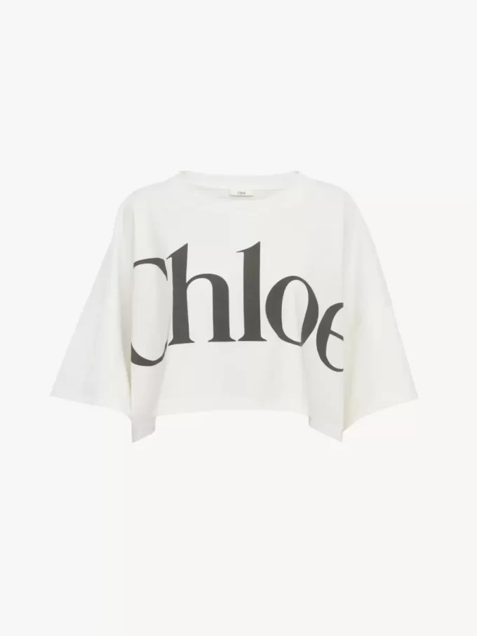 Kurzes T-Shirt mit kastenförmigem Logo aus Baumwolljersey