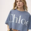 Kurzes T-Shirt mit kastenförmigem Logo aus Baumwolljersey