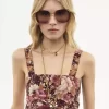 Kurzes Tanktop aus Crêpe de Chine mit Bindeband vorne