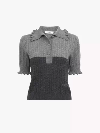 Kurzärmliger Polopullover aus Woll- und Kaschmirstrick