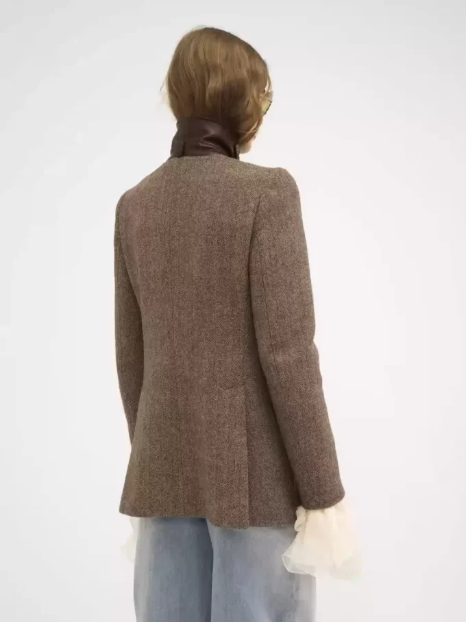 Lange Offiziersjacke aus Wolle mit Fischgrätmuster