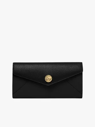 Langes Envelope-Portemonnaie mit Klappe aus genarbtem Leder