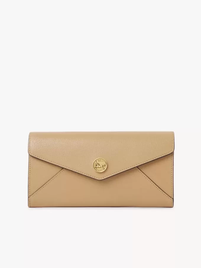 Langes Envelope-Portemonnaie mit Klappe aus genarbtem Leder