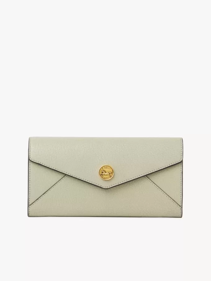 Langes Envelope-Portemonnaie mit Klappe aus genarbtem Leder
