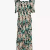 Langes Kleid mit Puffärmeln aus Seidenmousseline