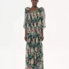 Langes Kleid mit Puffärmeln aus Seidenmousseline