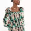 Langes Kleid mit Puffärmeln aus Seidenmousseline