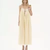 Langes Kleid mit Rüschen aus Habotai-Seide und Spitze