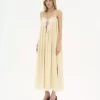 Langes Kleid mit Rüschen aus Habotai-Seide und Spitze