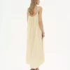 Langes Kleid mit Rüschen aus Habotai-Seide und Spitze