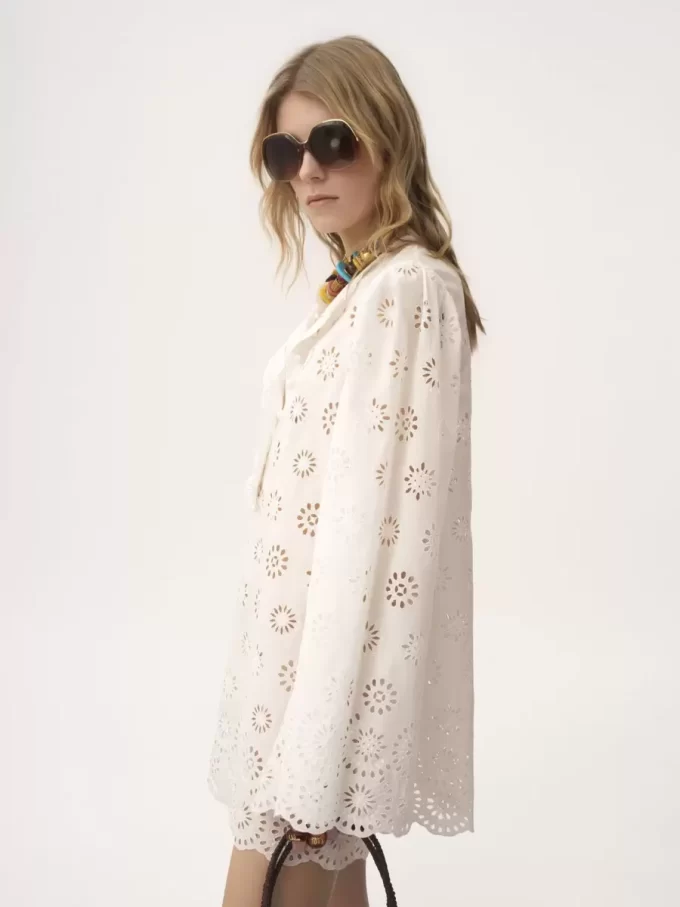 Langärmliges Minikleid aus Baumwoll-Voile
