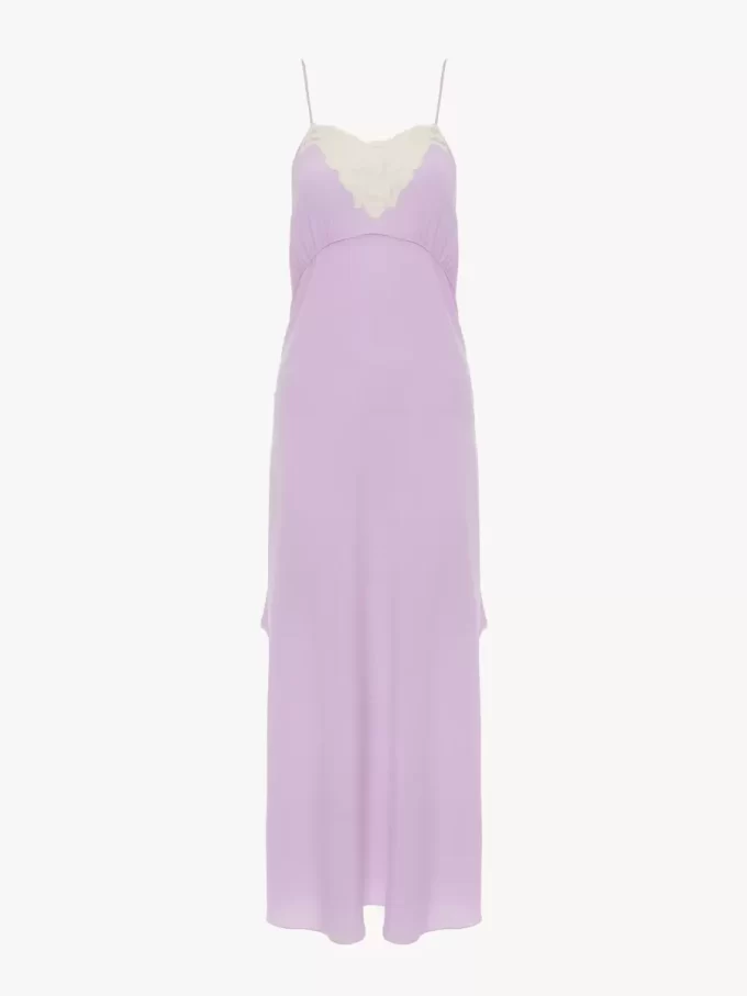 Midikleid mit dünnen Trägern aus Crêpe de Chine und Spitze