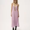 Midikleid mit dünnen Trägern aus Crêpe de Chine und Spitze