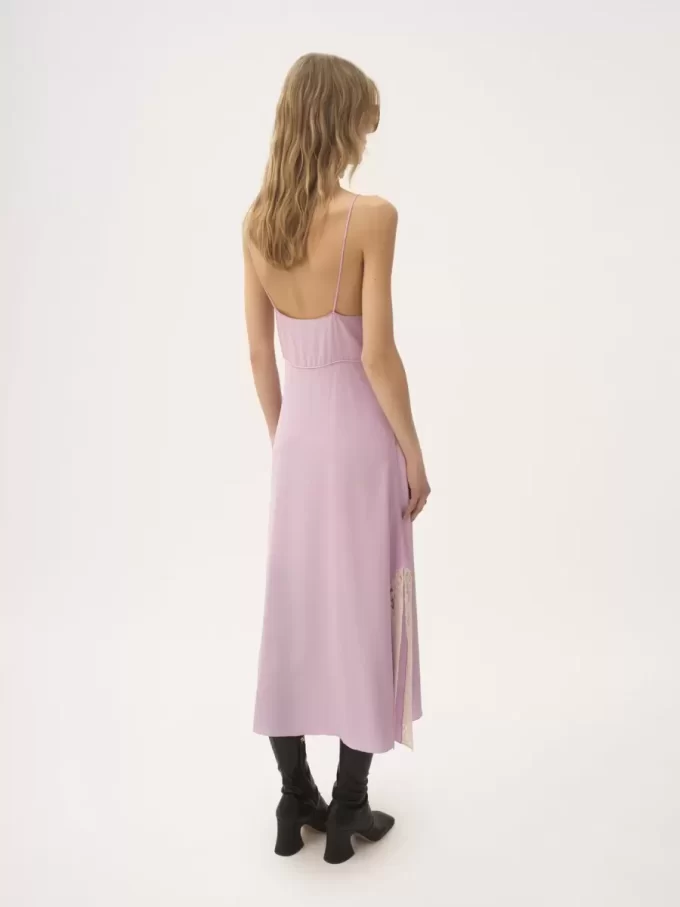 Midikleid mit dünnen Trägern aus Crêpe de Chine und Spitze