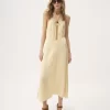 Midikleid mit dünnen Trägern aus Seidenjacquard und Spitze