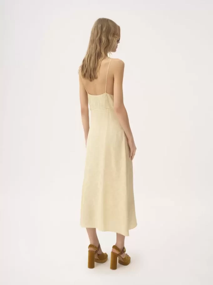 Midikleid mit dünnen Trägern aus Seidenjacquard und Spitze