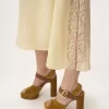 Midikleid mit dünnen Trägern aus Seidenjacquard und Spitze
