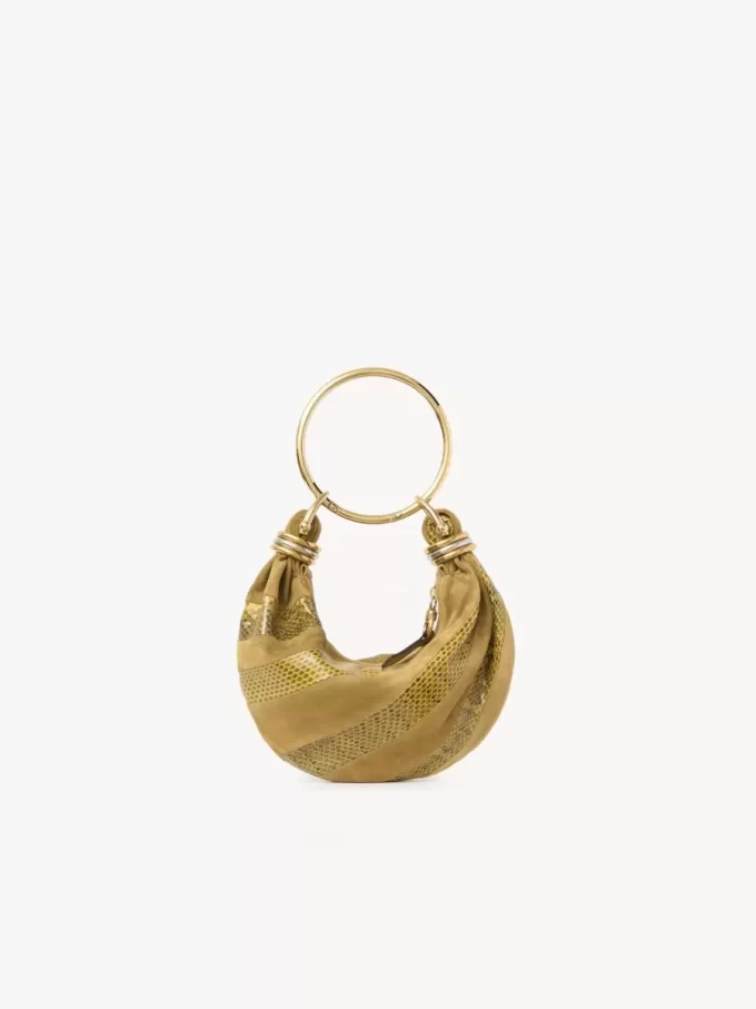 Mini-Armband-Hobo-Tasche aus Wildleder und Schlangenhaut