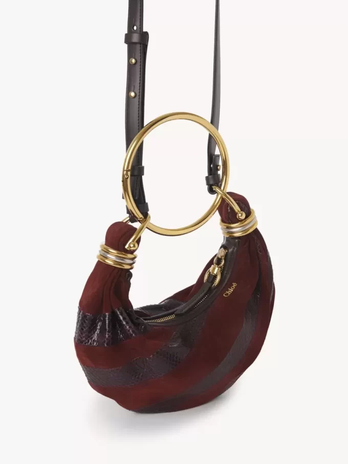Mini-Armband-Hobo-Tasche aus Wildleder und Schlangenhaut