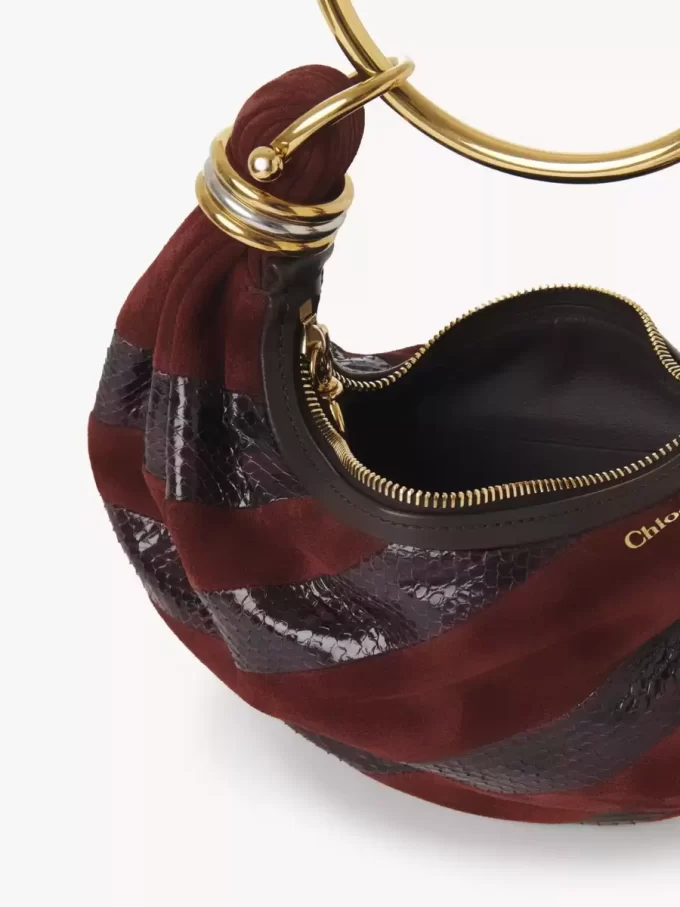 Mini-Armband-Hobo-Tasche aus Wildleder und Schlangenhaut