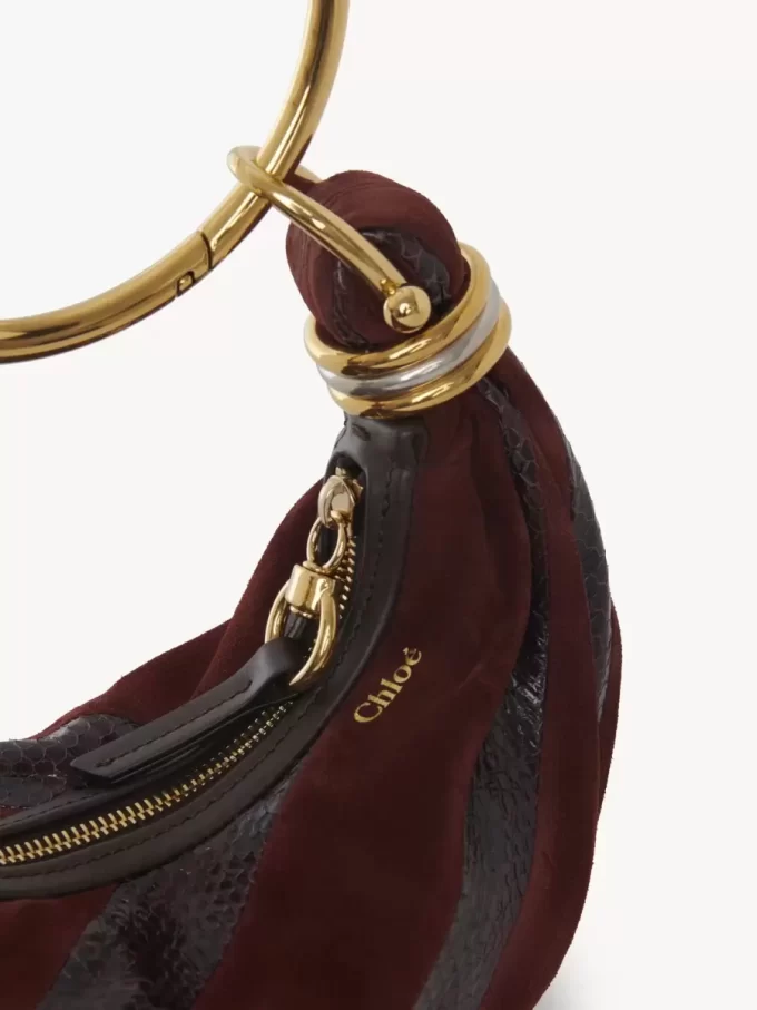 Mini-Armband-Hobo-Tasche aus Wildleder und Schlangenhaut