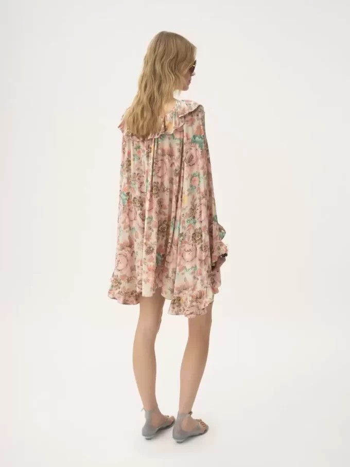 Minikleid mit eckigem Ausschnitt und Rüschen aus Crêpe de Chine