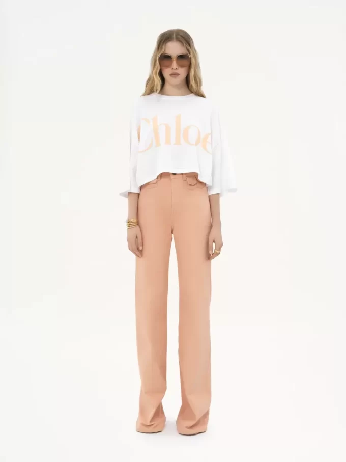 Oversized-T-Shirt mit kurzem Logo aus Baumwolljersey