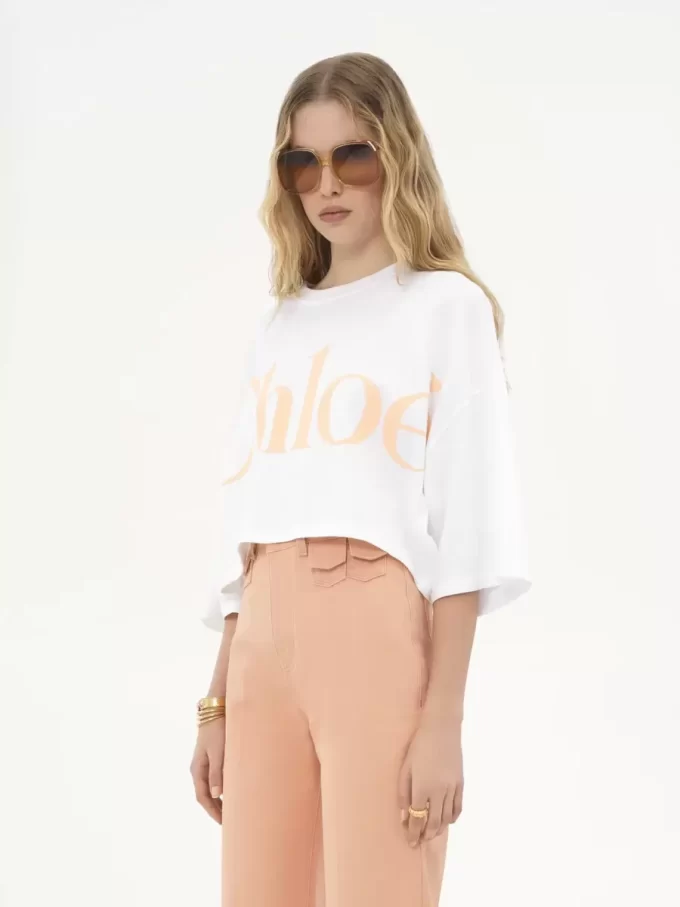 Oversized-T-Shirt mit kurzem Logo aus Baumwolljersey