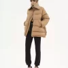 Pufferjacke mit hohem Kragen aus glänzendem Nylon