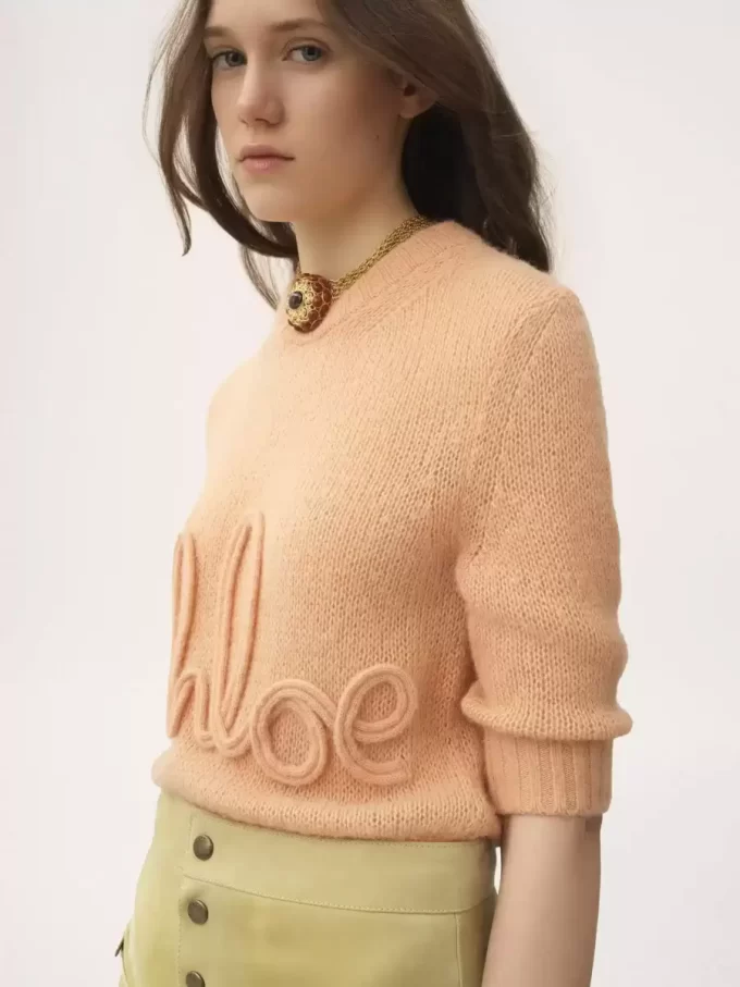 Pullover mit Logo und Ellenbogenärmeln aus Alpakawolle und Seidenstrick
