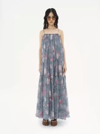 Ärmelloses langes Kleid aus Seidenmousseline