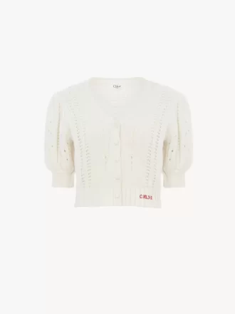 Strickjacke mit Puffärmeln aus Woll- und Kaschmirstrick