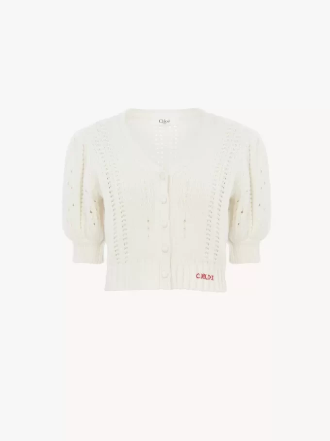 Strickjacke mit Puffärmeln aus Woll- und Kaschmirstrick