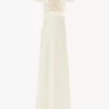 Säulenkleid mit Flügelärmeln aus gewaschenem Seidensatin und Spitze