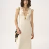Säulenkleid mit Flügelärmeln aus gewaschenem Seidensatin und Spitze