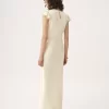 Säulenkleid mit Flügelärmeln aus gewaschenem Seidensatin und Spitze